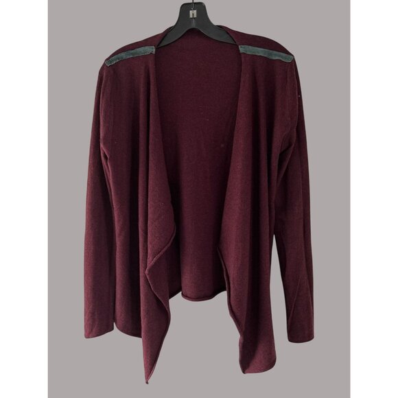 Zadig & Voltaire Wool Cashmere Cardigan Open Front High Low Burgundy Suede Detai - Picture 1 of 7
